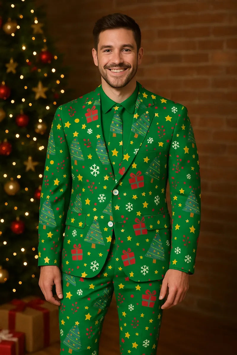 Men's Funny Pattern Christmas Party 2 Piece Suit