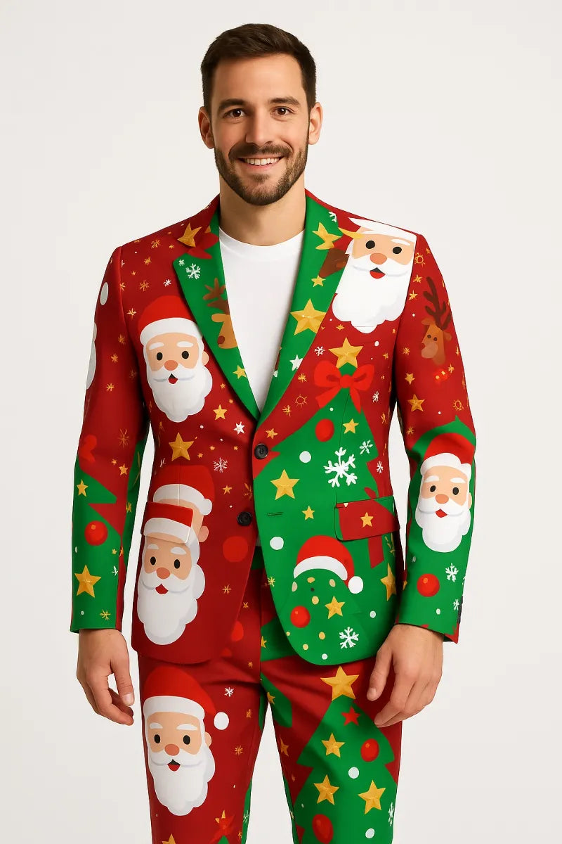 Men's Funny Pattern Christmas Party 2 Piece Suit