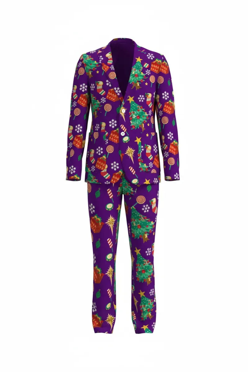 Men's Funny Pattern Christmas Party 2 Piece Suit
