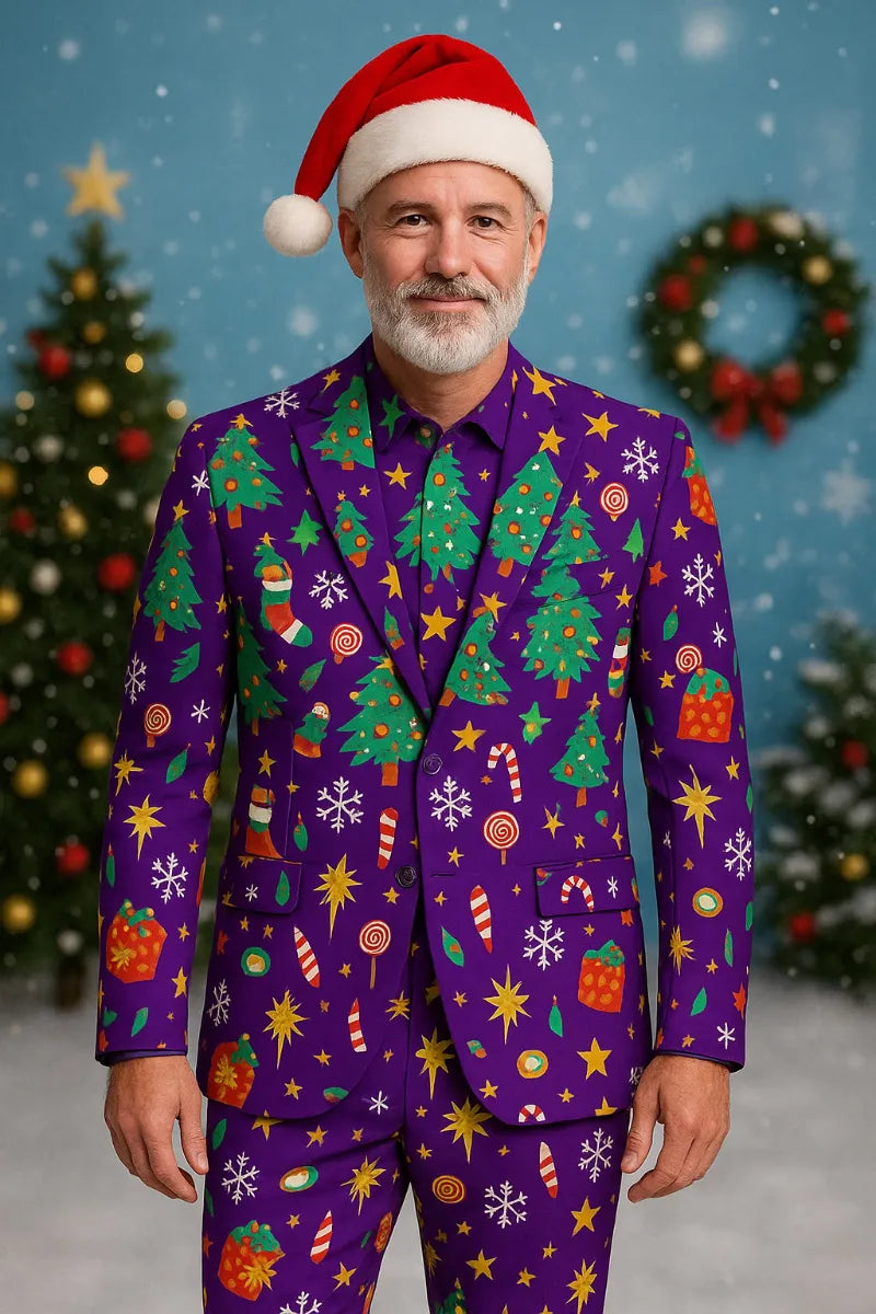 Men's Funny Pattern Christmas Party 2 Piece Suit