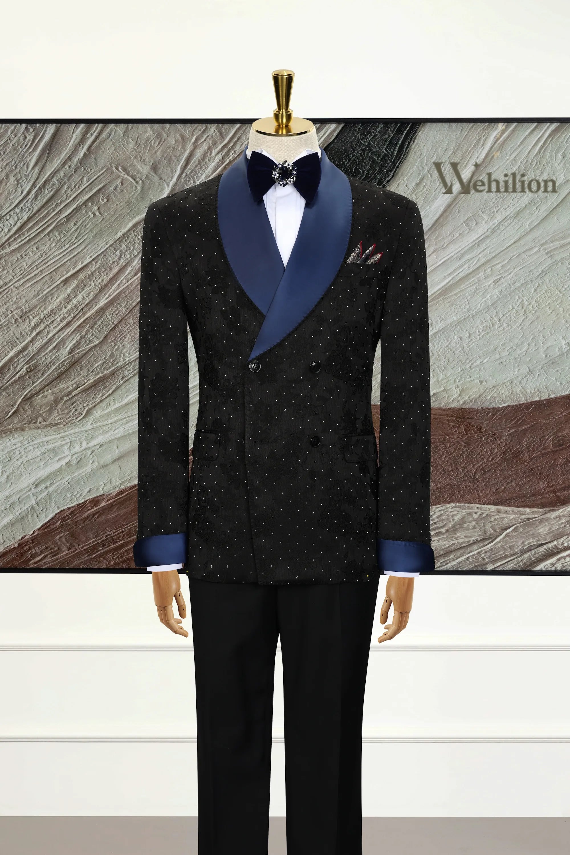 Men's Black Double-Breasted 3 Piece Suits