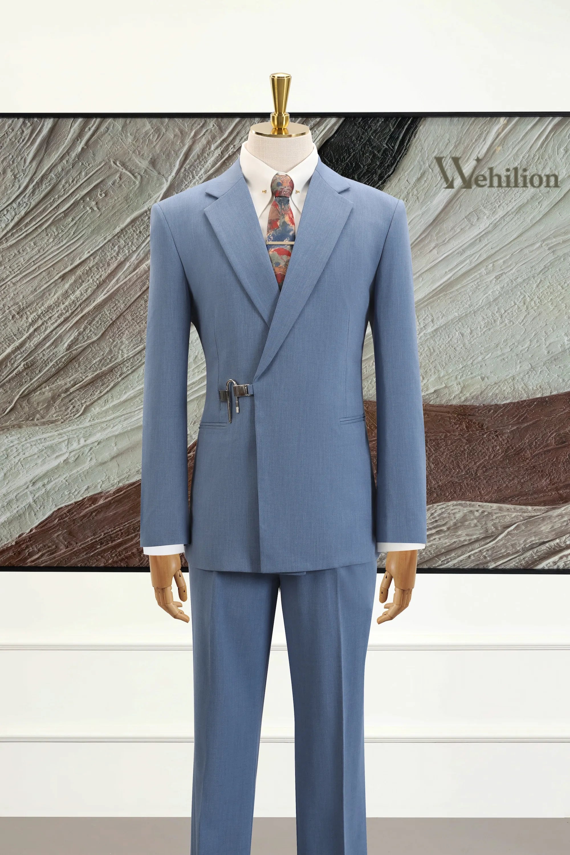 Men's Light Blue Single Breasted 2 Piece Suit