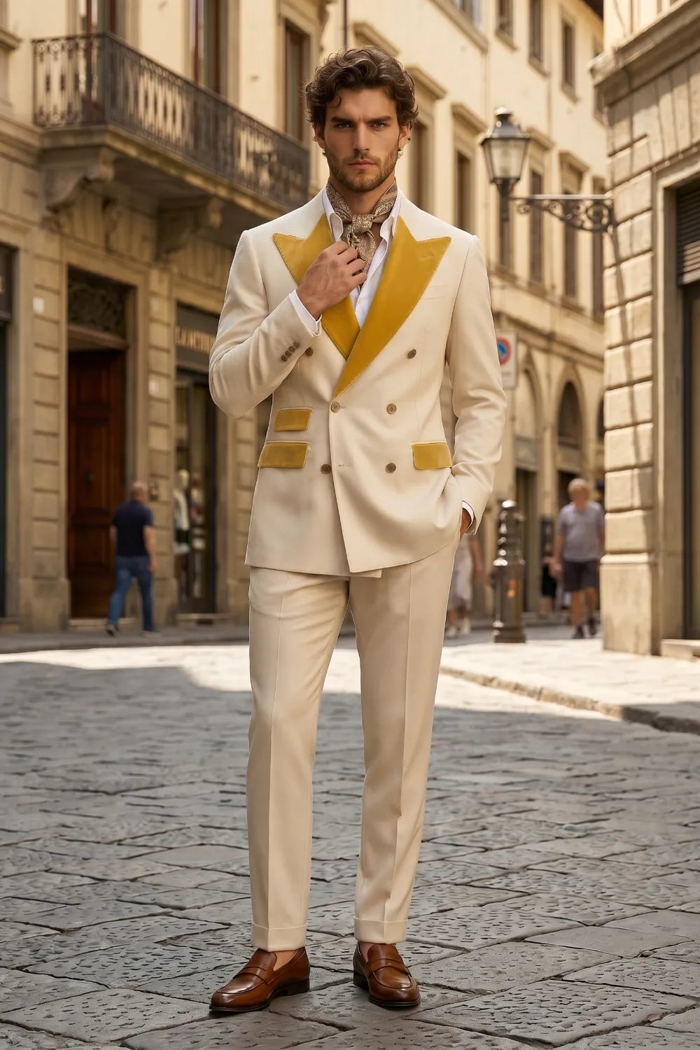 Men's Double Breasted Wide Peak Lapel Slim Fit 2 Piece Suit