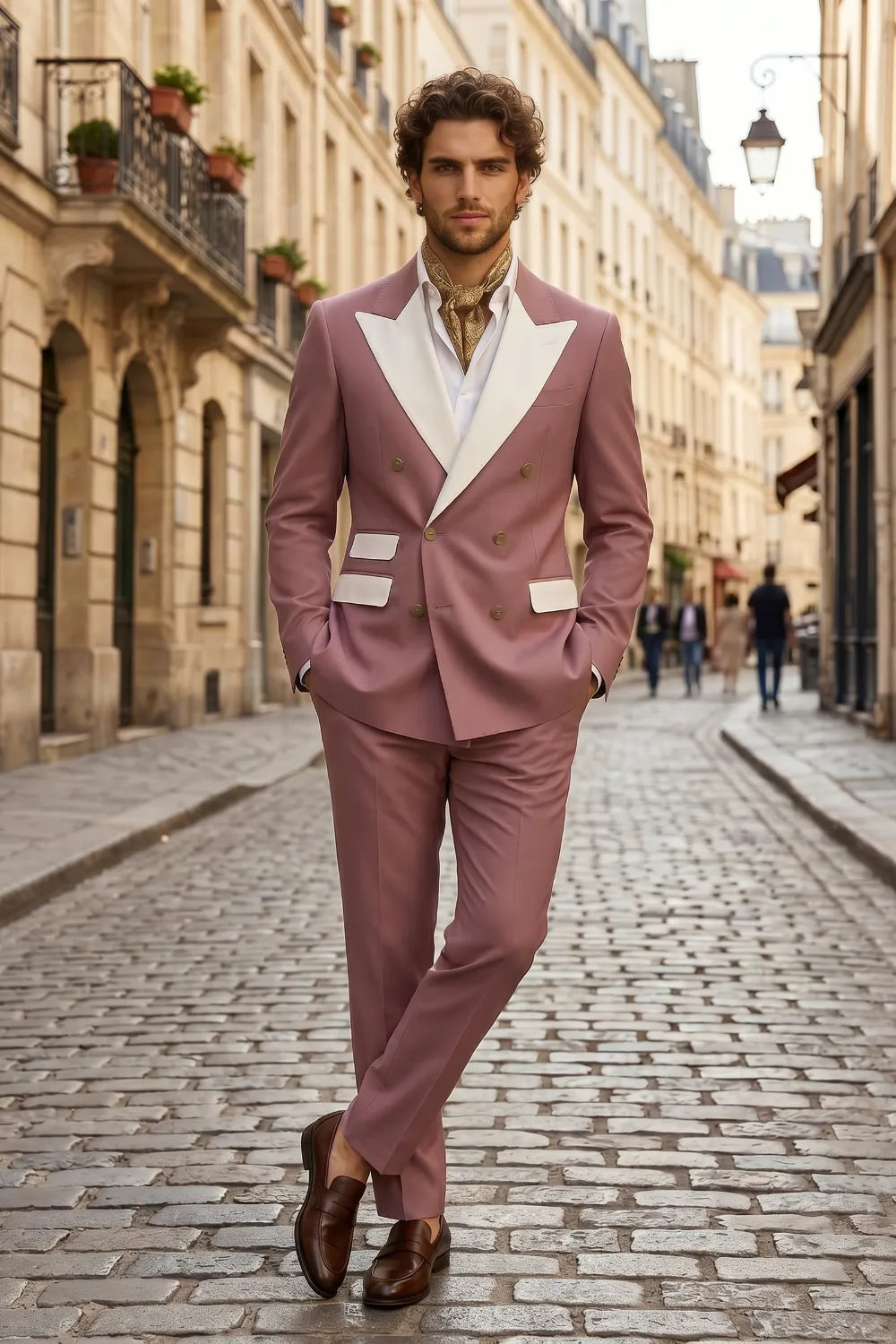 Men's Double Breasted Wide Peak Lapel Slim Fit 2 Piece Suit