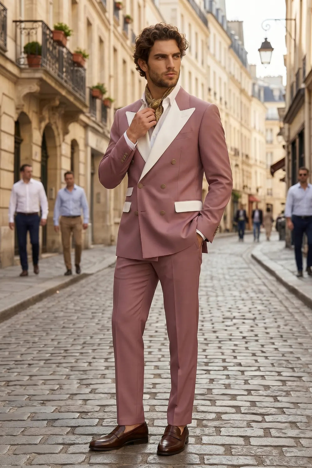 Men's Double Breasted Wide Peak Lapel Slim Fit 2 Piece Suit