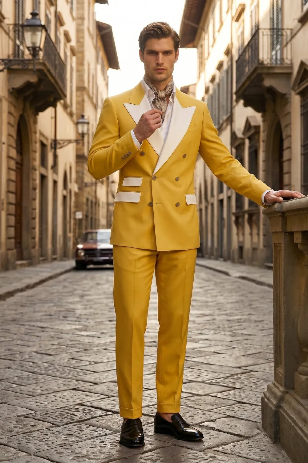 Men's Double Breasted Wide Peak Lapel Slim Fit 2 Piece Suit