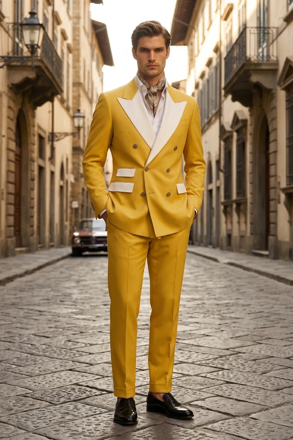 Men's Double Breasted Wide Peak Lapel Slim Fit 2 Piece Suit