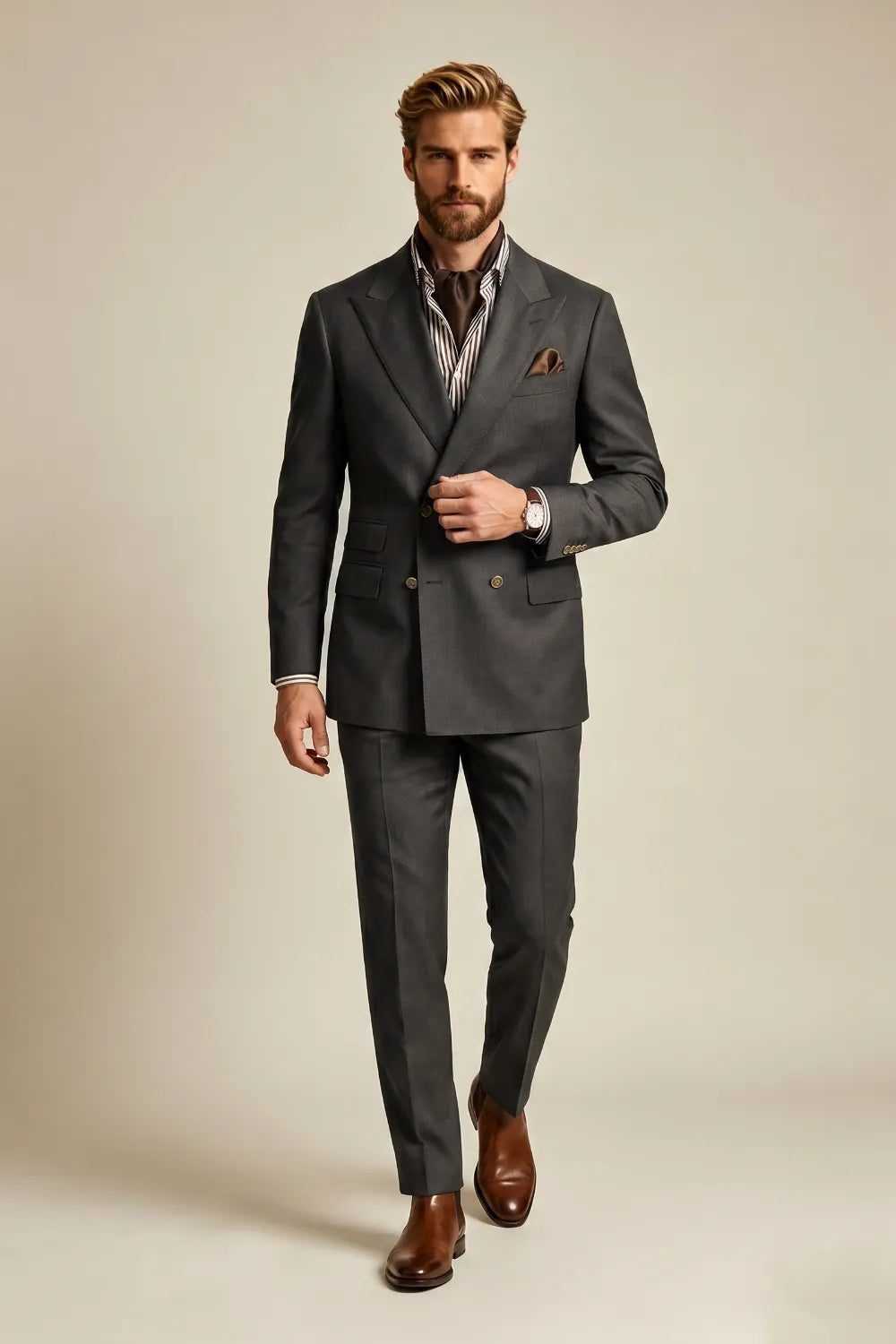 Men's Charcoal Double Breasted 2 Piece Suit