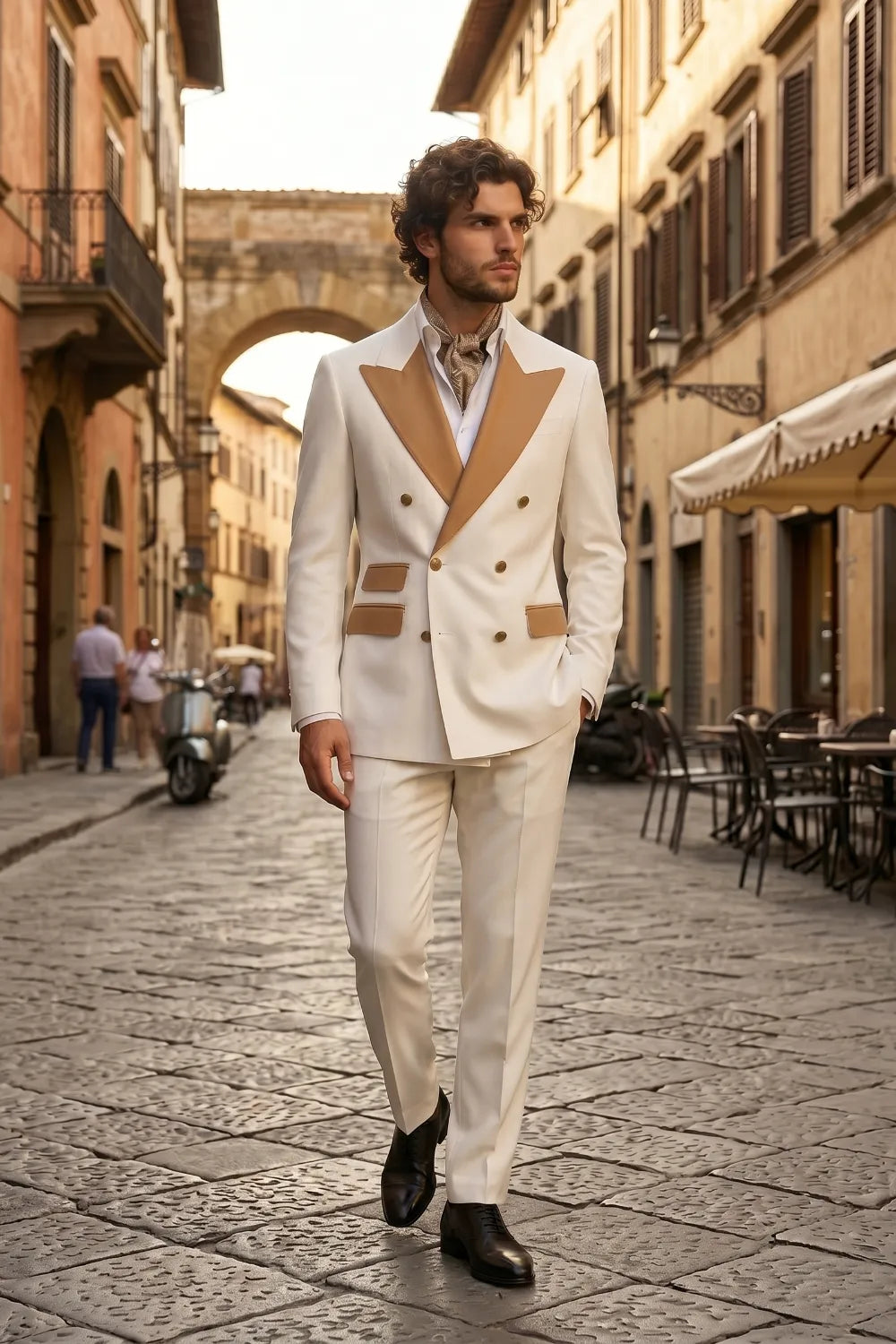 Men's Double Breasted Wide Peak Lapel Slim Fit 2 Piece Suit