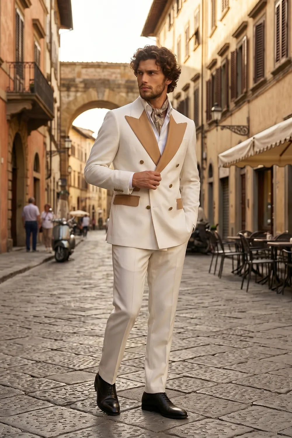 Men's Double Breasted Wide Peak Lapel Slim Fit 2 Piece Suit