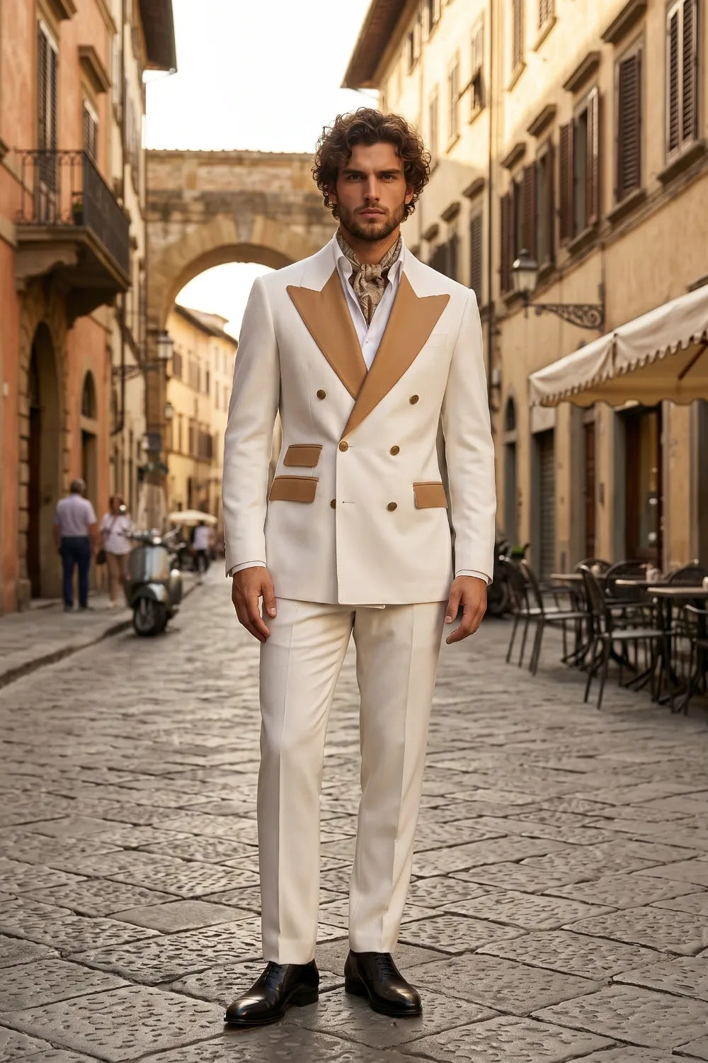 Men's Double Breasted Wide Peak Lapel Slim Fit 2 Piece Suit