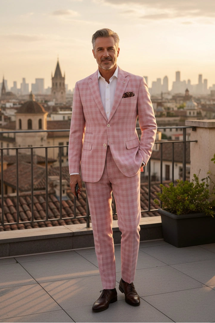 Men's Modern Slim Fit Plaid Wool Blend 2 Piece Suits