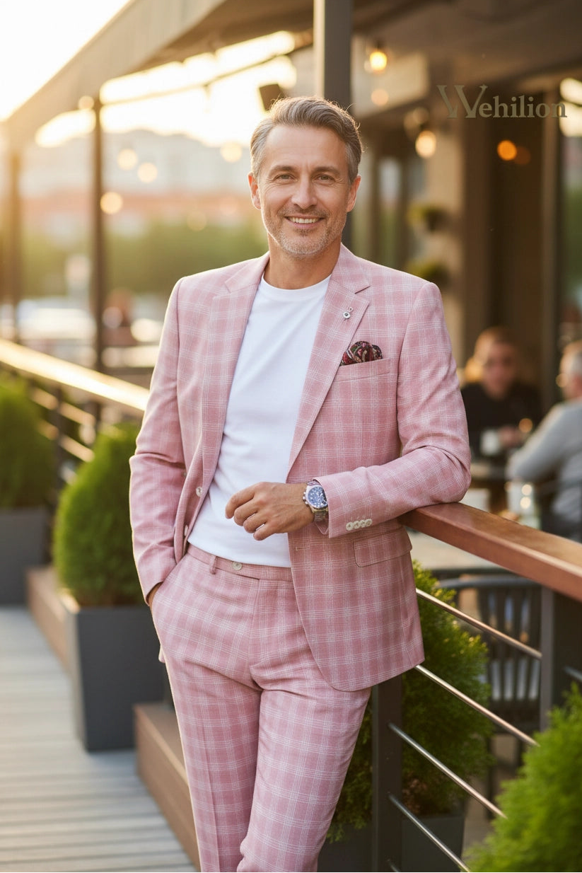 Men's Modern Slim Fit Plaid Wool Blend 2 Piece Suits