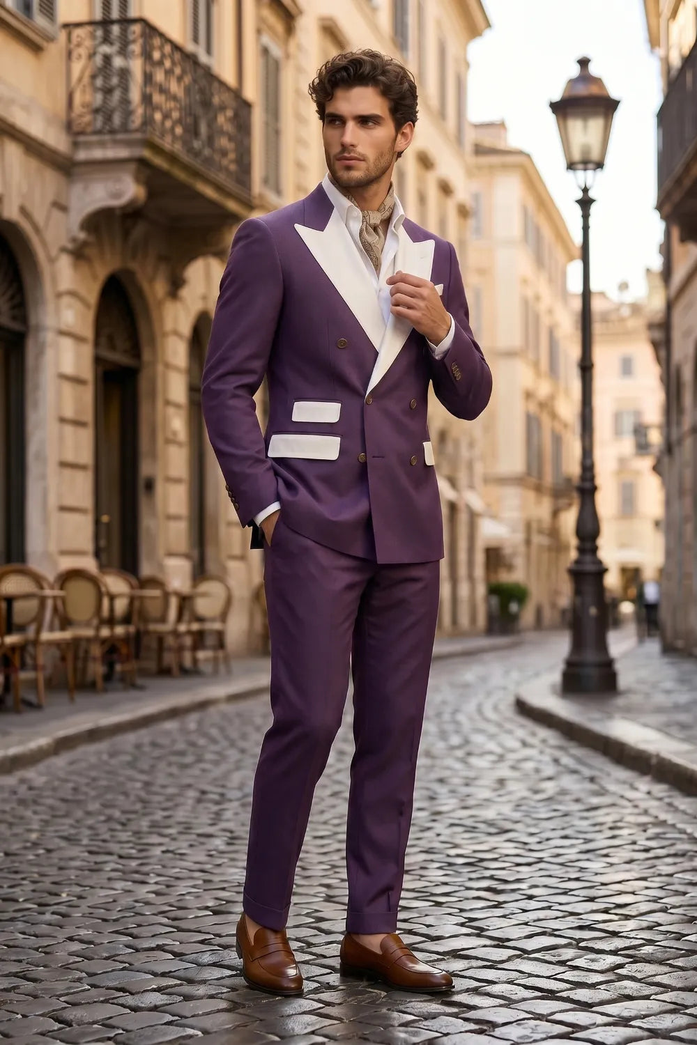 Men's Double Breasted Wide Peak Lapel Slim Fit 2 Piece Suit