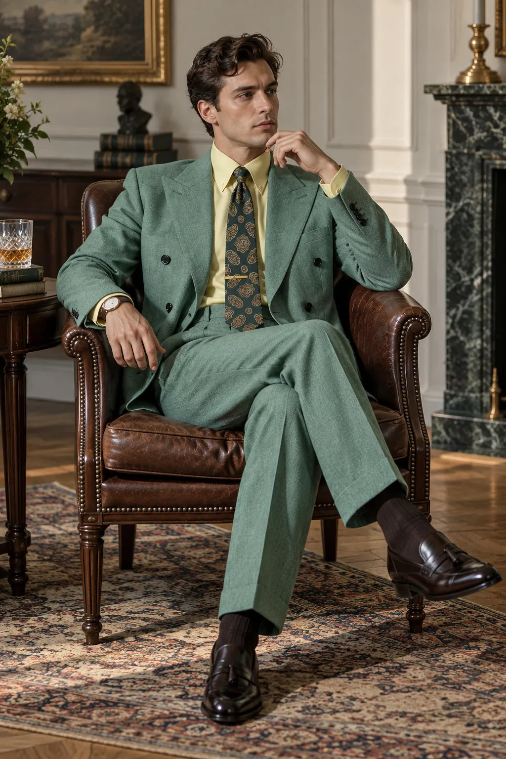 Men's Sage Green Double Breasted 2 Piece Suit