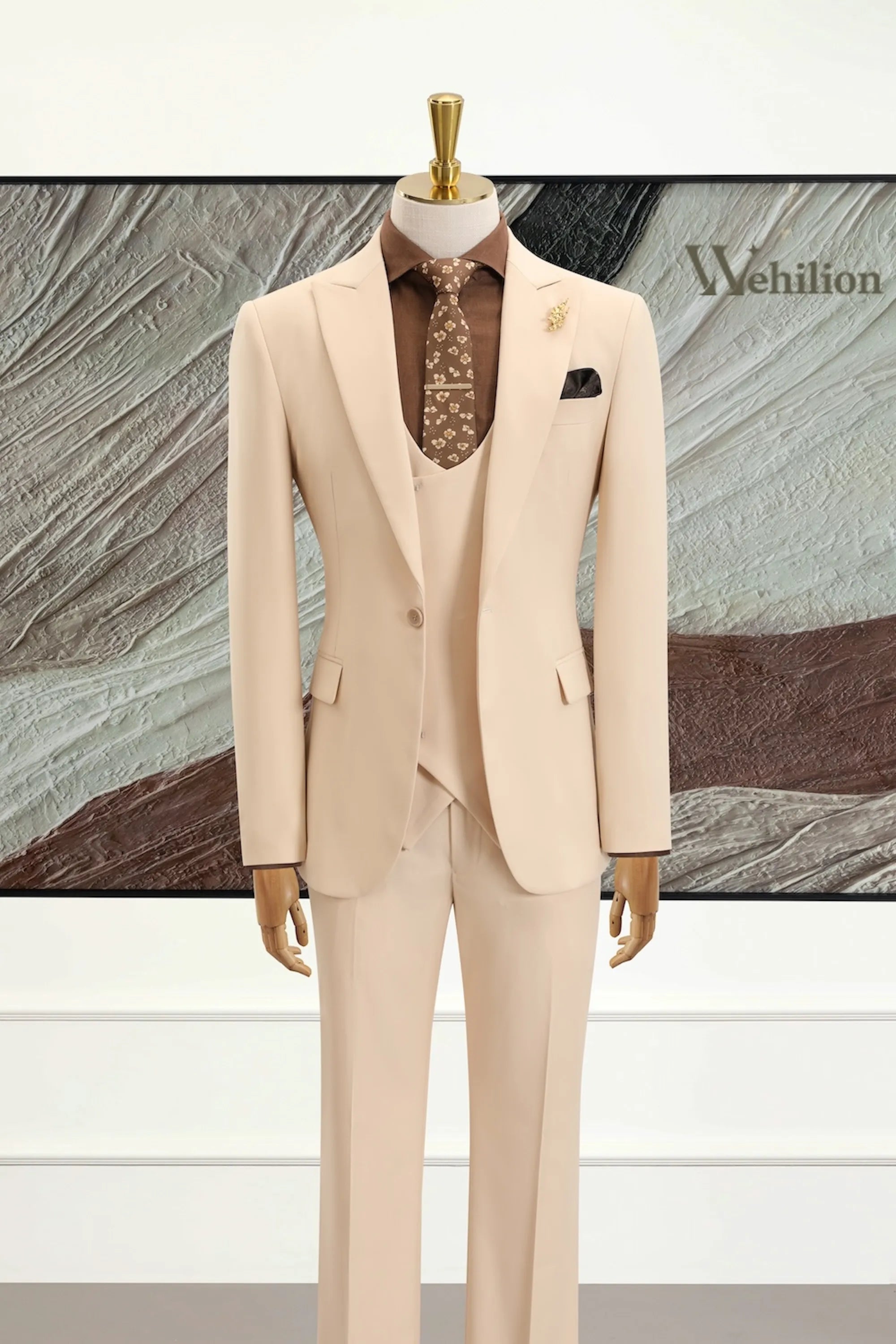 Men's Beige Modern 3 Piece Suits