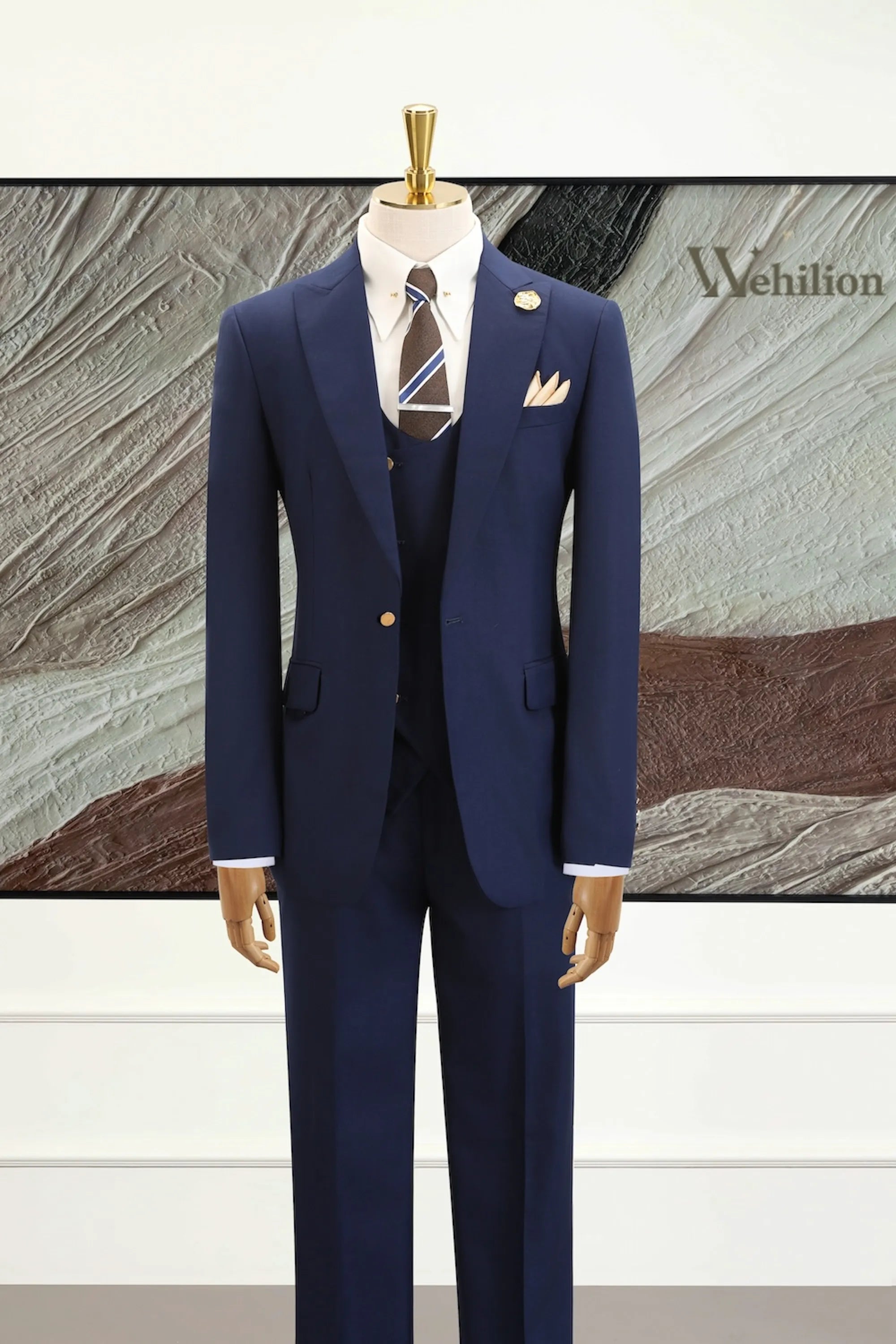 Men's Navy Blue Modern 3 Piece Suits