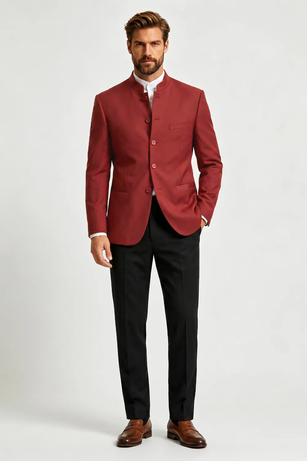 Men's Mandarin Collar 2 Piece Suit