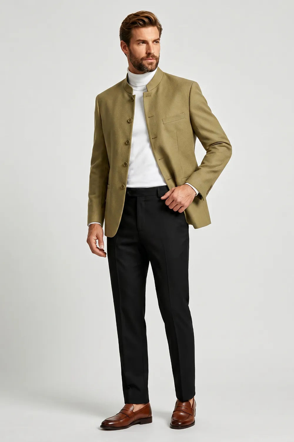 Men's Mandarin Collar 2 Piece Suit