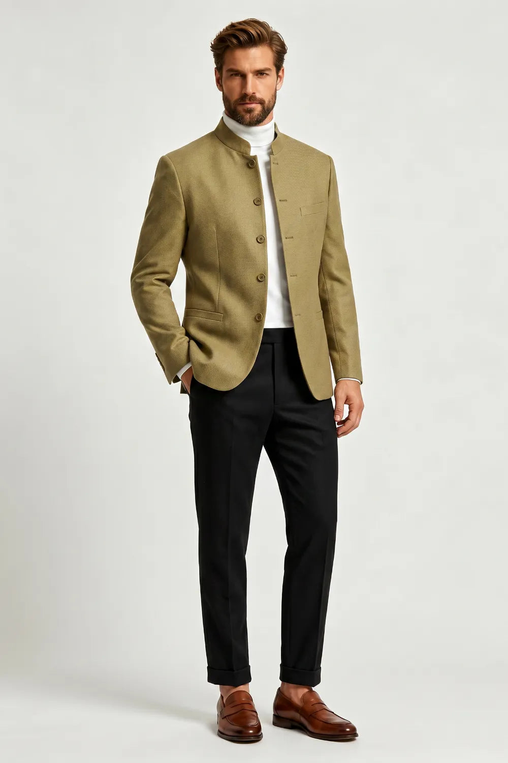 Men's Mandarin Collar 2 Piece Suit