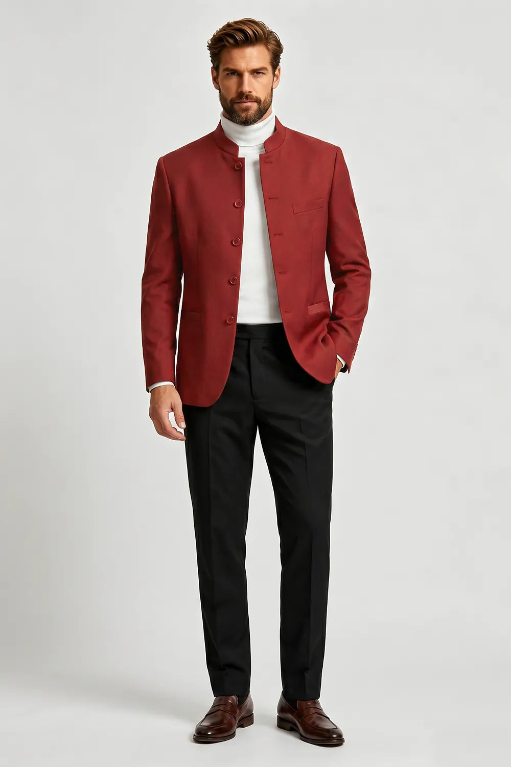 Men's Mandarin Collar 2 Piece Suit