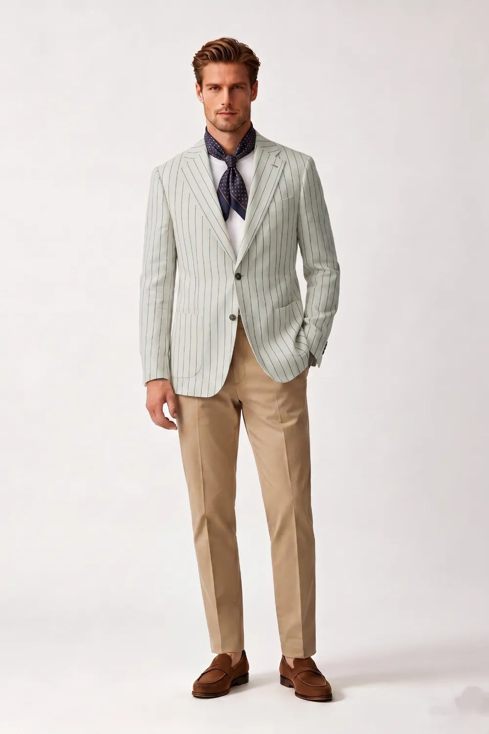 Men's Ivory Pinstripe Single Breasted 2 Piece Suit