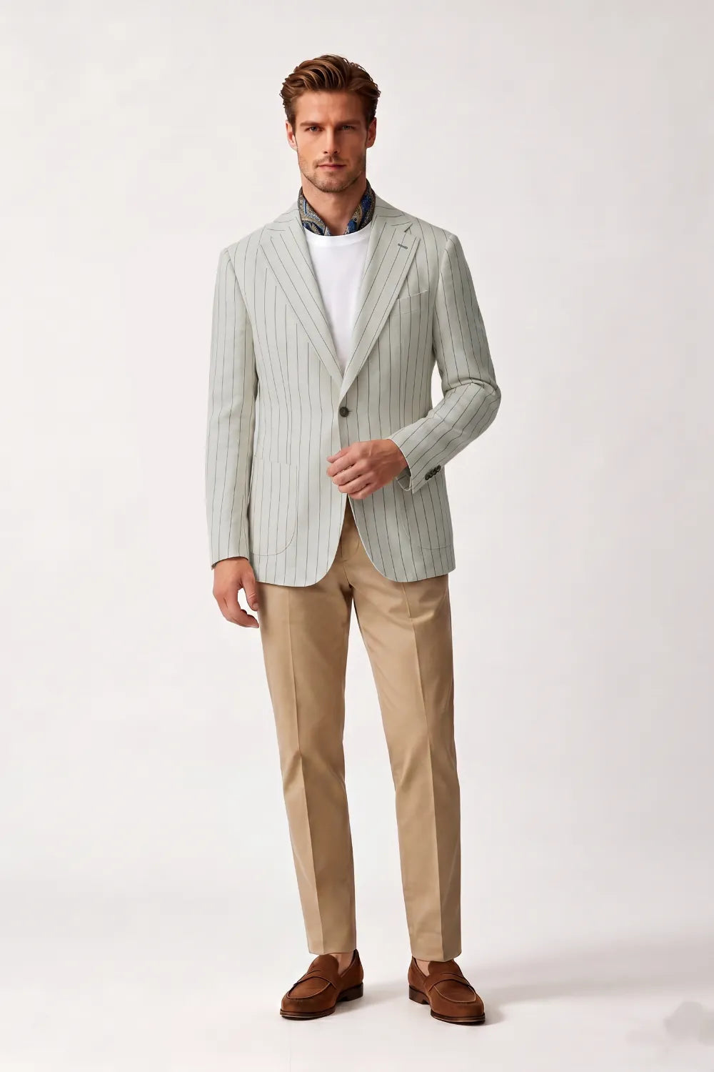 Men's Ivory Pinstripe Single Breasted 2 Piece Suit