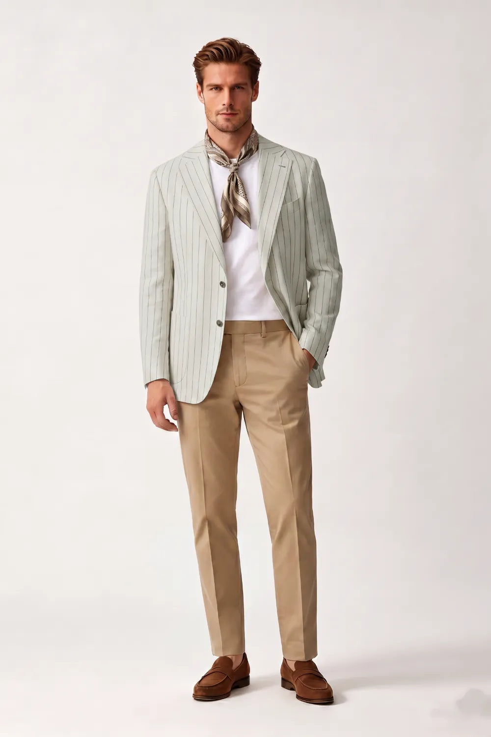 Men's Ivory Pinstripe Single Breasted 2 Piece Suit
