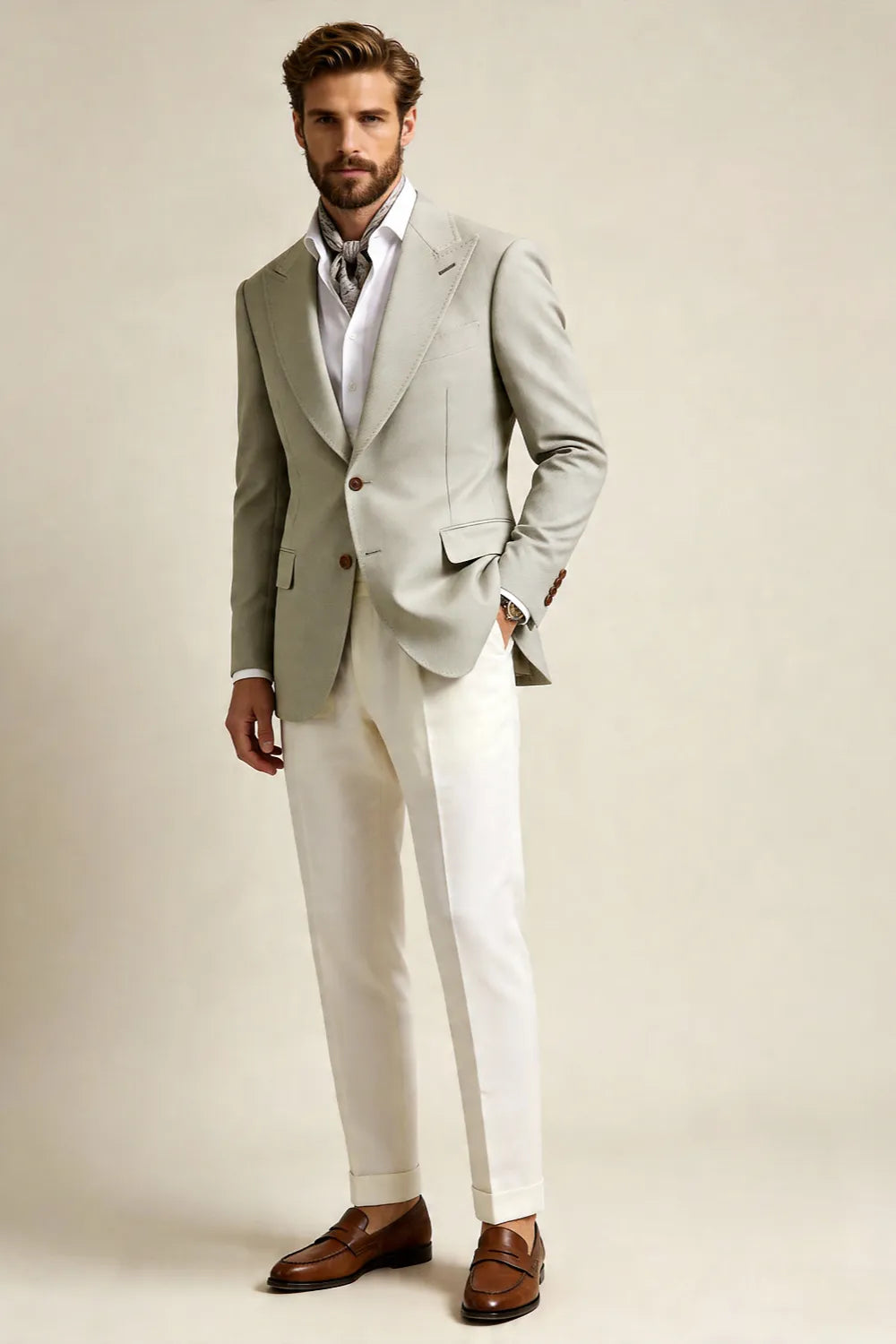 Men's Light Sage Green Wide Peak Lapel 2 Piece Suit