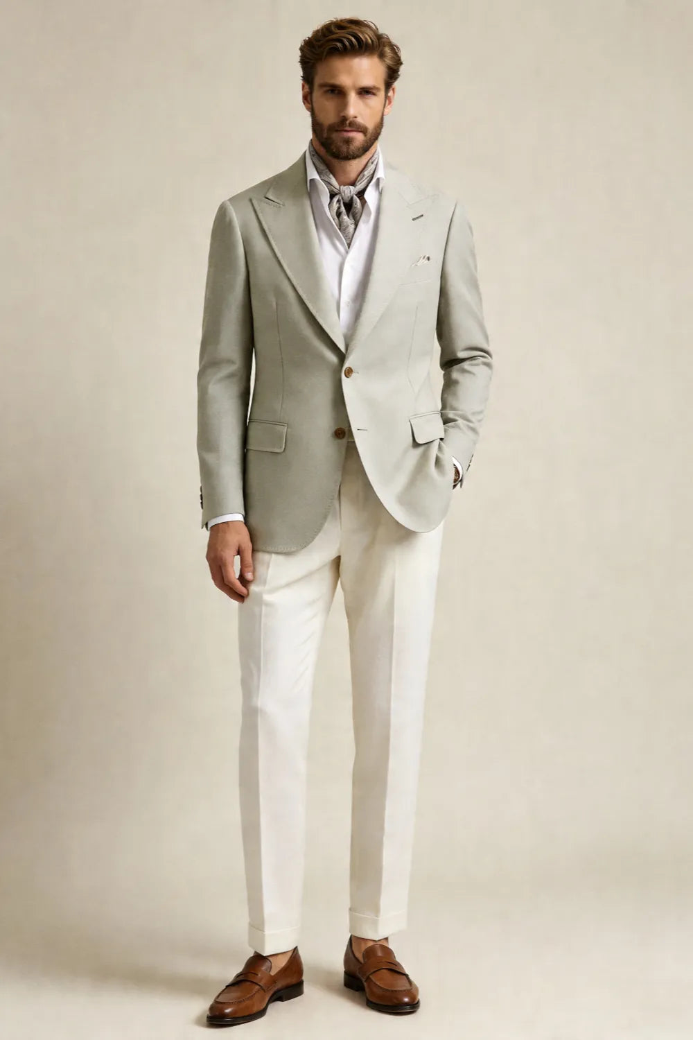 Men's Light Sage Green Wide Peak Lapel 2 Piece Suit