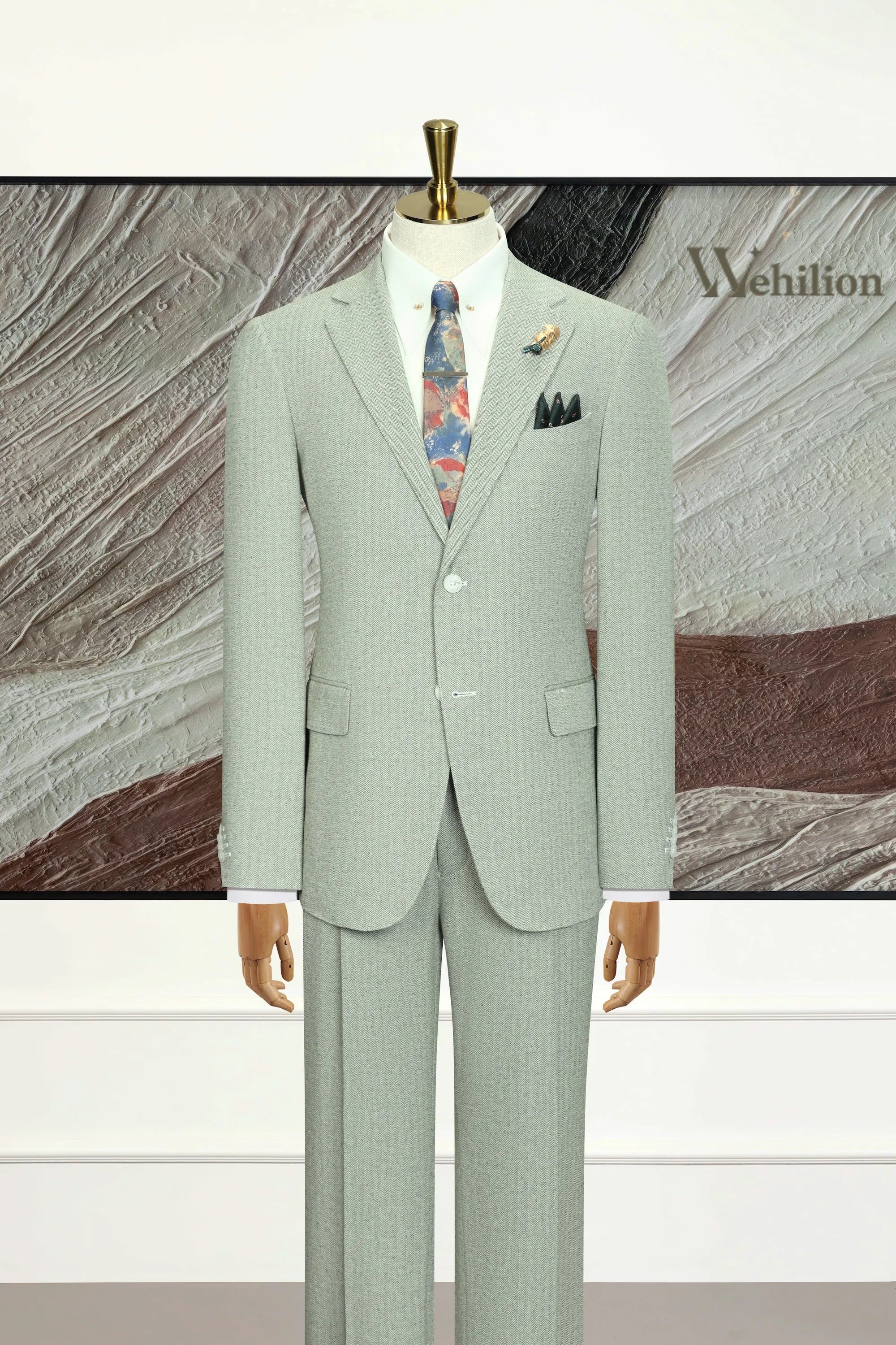 Men's Green Summer Linen 3 Piece Suits