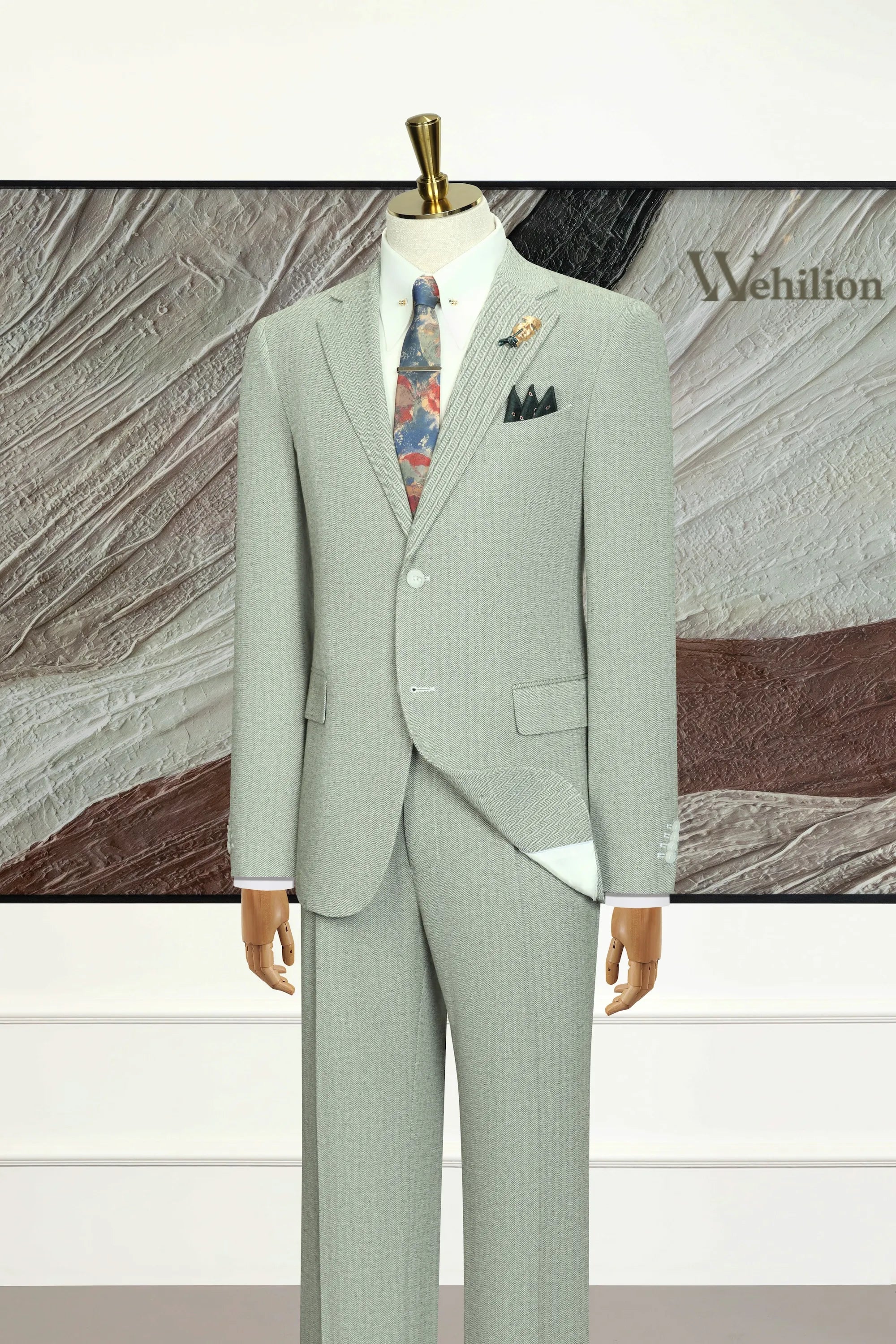 Men's Green Summer Linen 3 Piece Suits