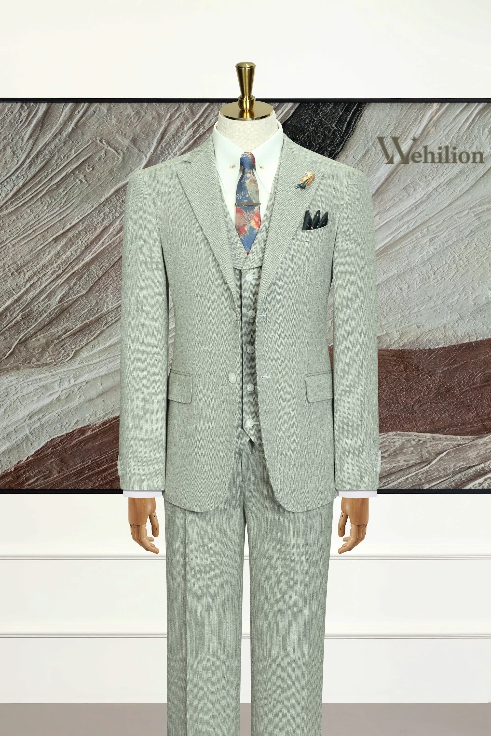 Men's Green Summer Linen 3 Piece Suits