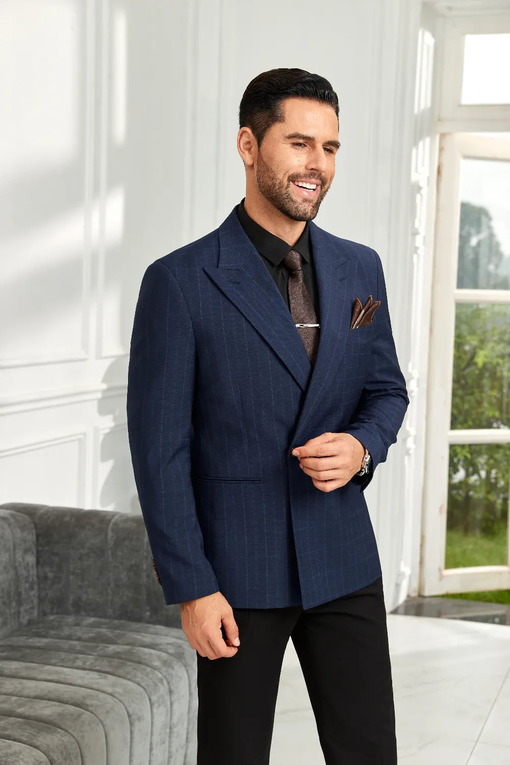 Men's Navy Pinstripe Double-Breasted Blazer