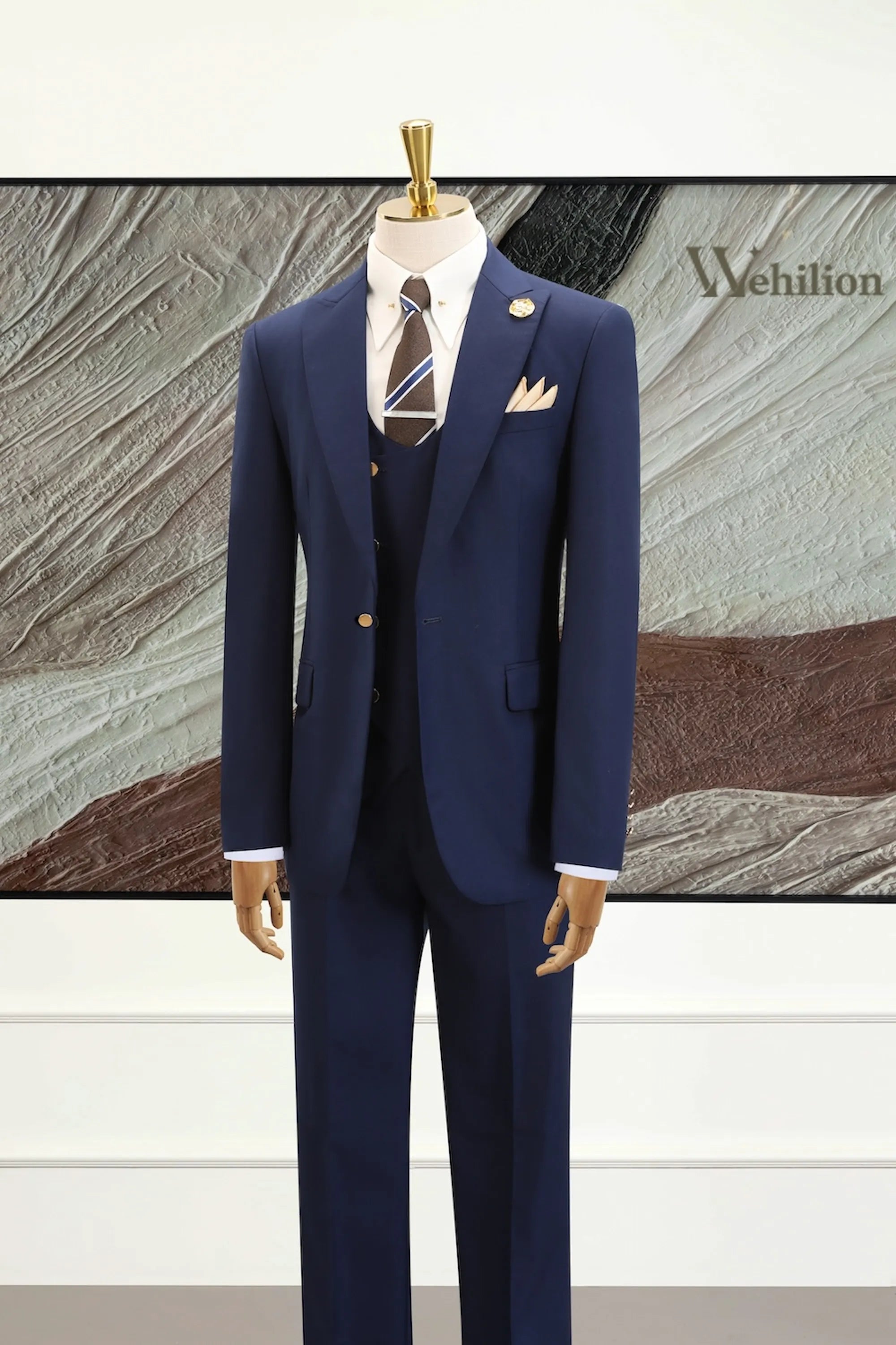 Men's Navy Blue Modern 3 Piece Suits