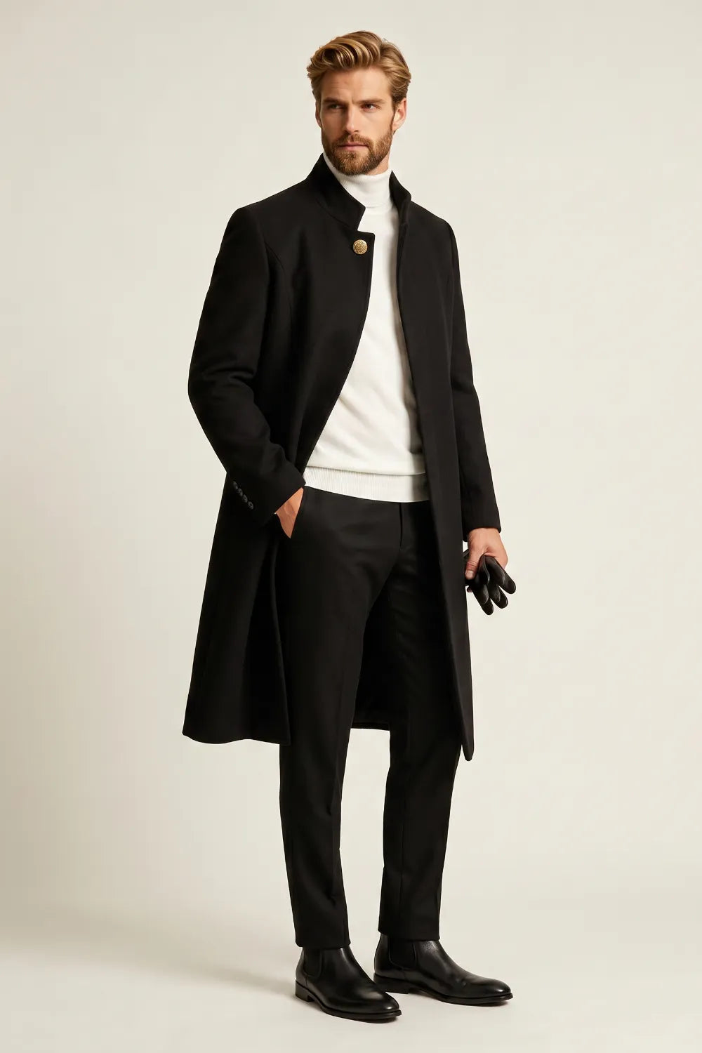 Men's Refined Stand-Collar Long Coat