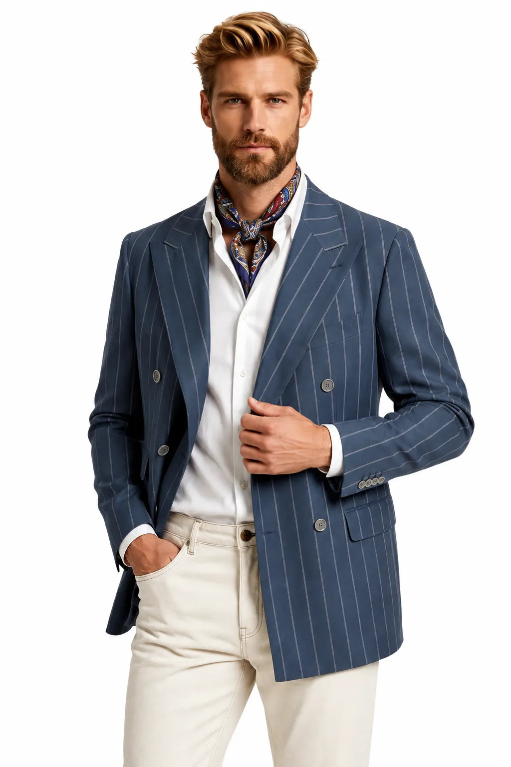 Men's Modern Blue Pinstripe 2 Piece Suit