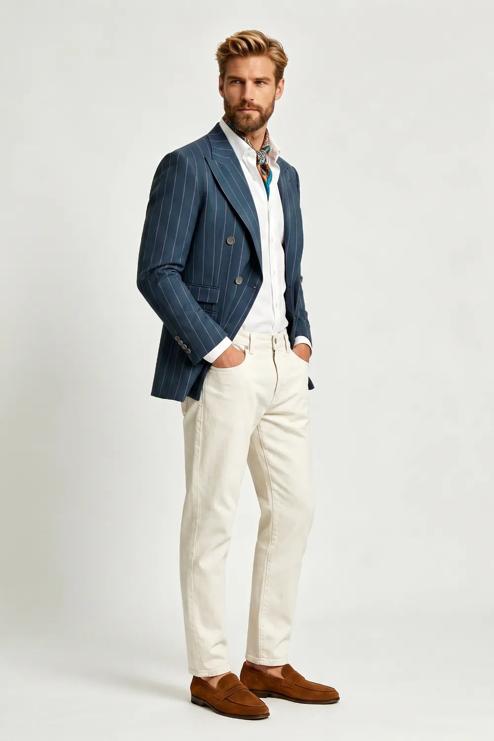 Men's Modern Blue Pinstripe 2 Piece Suit