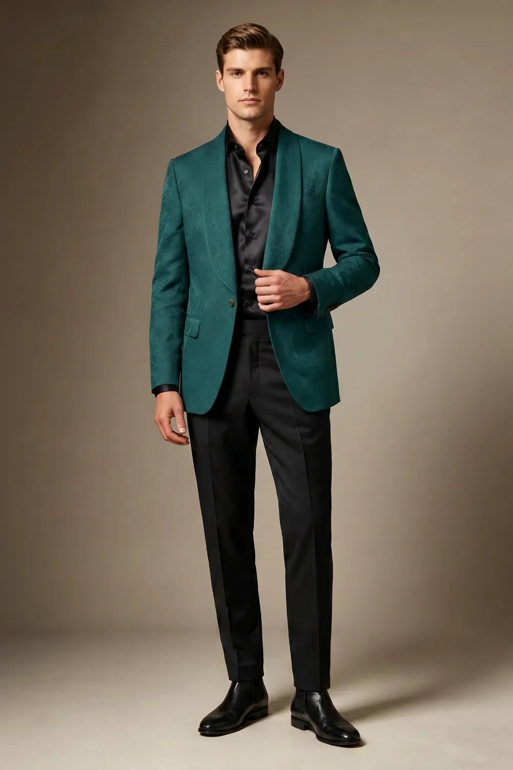 Men's Emerald Green Jacquard Shawl Lapel 2-Piece Suit