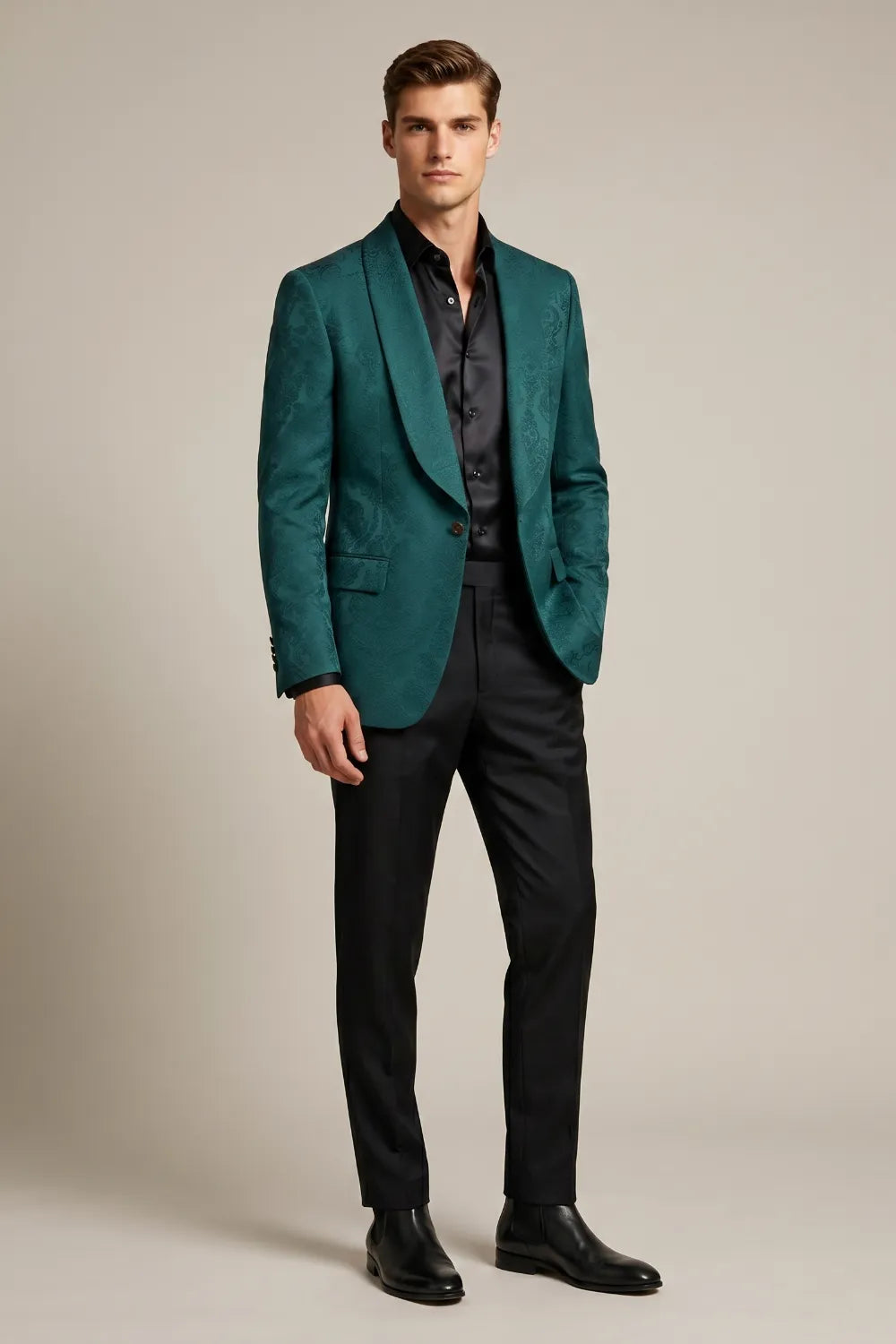 Men's Emerald Green Jacquard Shawl Lapel 2-Piece Suit