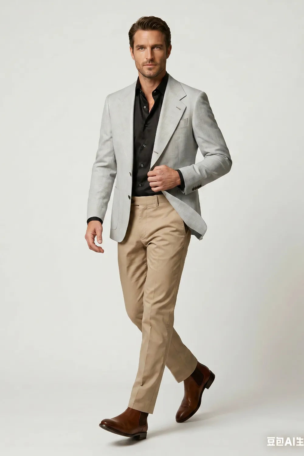 Men's Light Grey Notch Lapel 2-Piece Suit