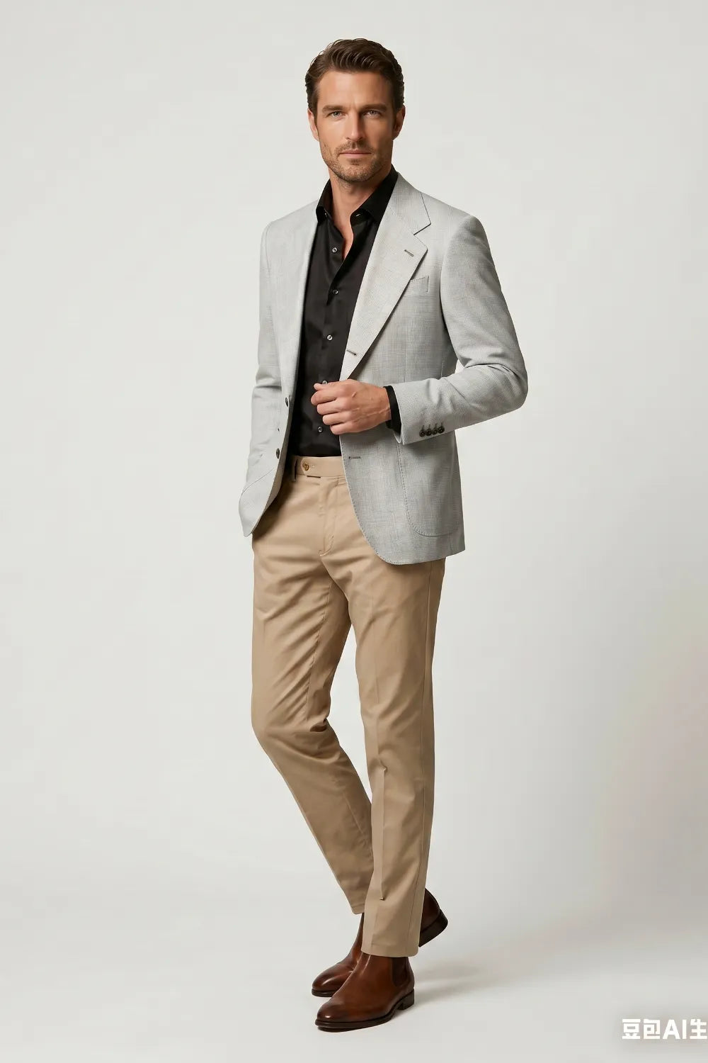 Men's Light Grey Notch Lapel 2-Piece Suit