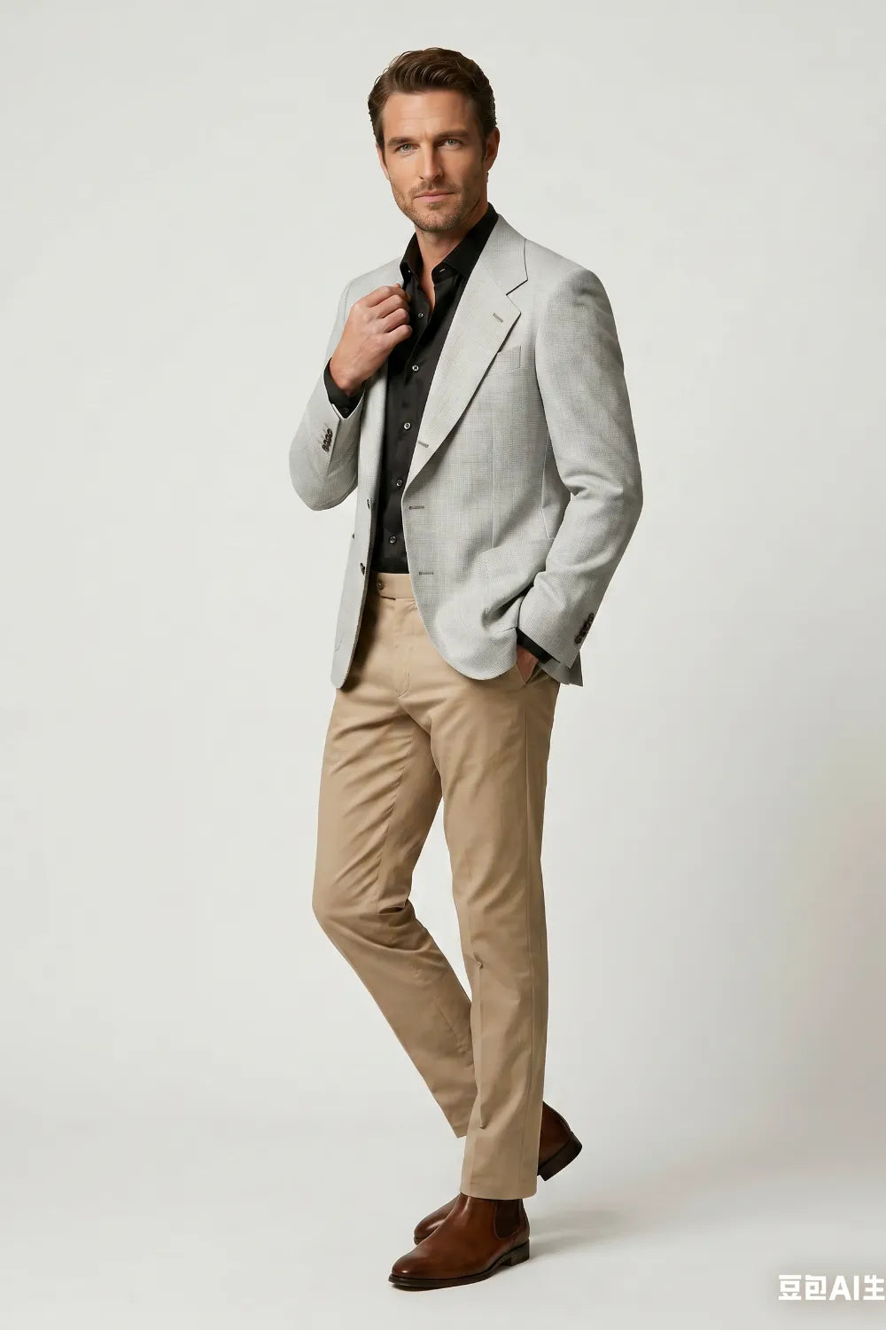 Men's Light Grey Notch Lapel 2-Piece Suit