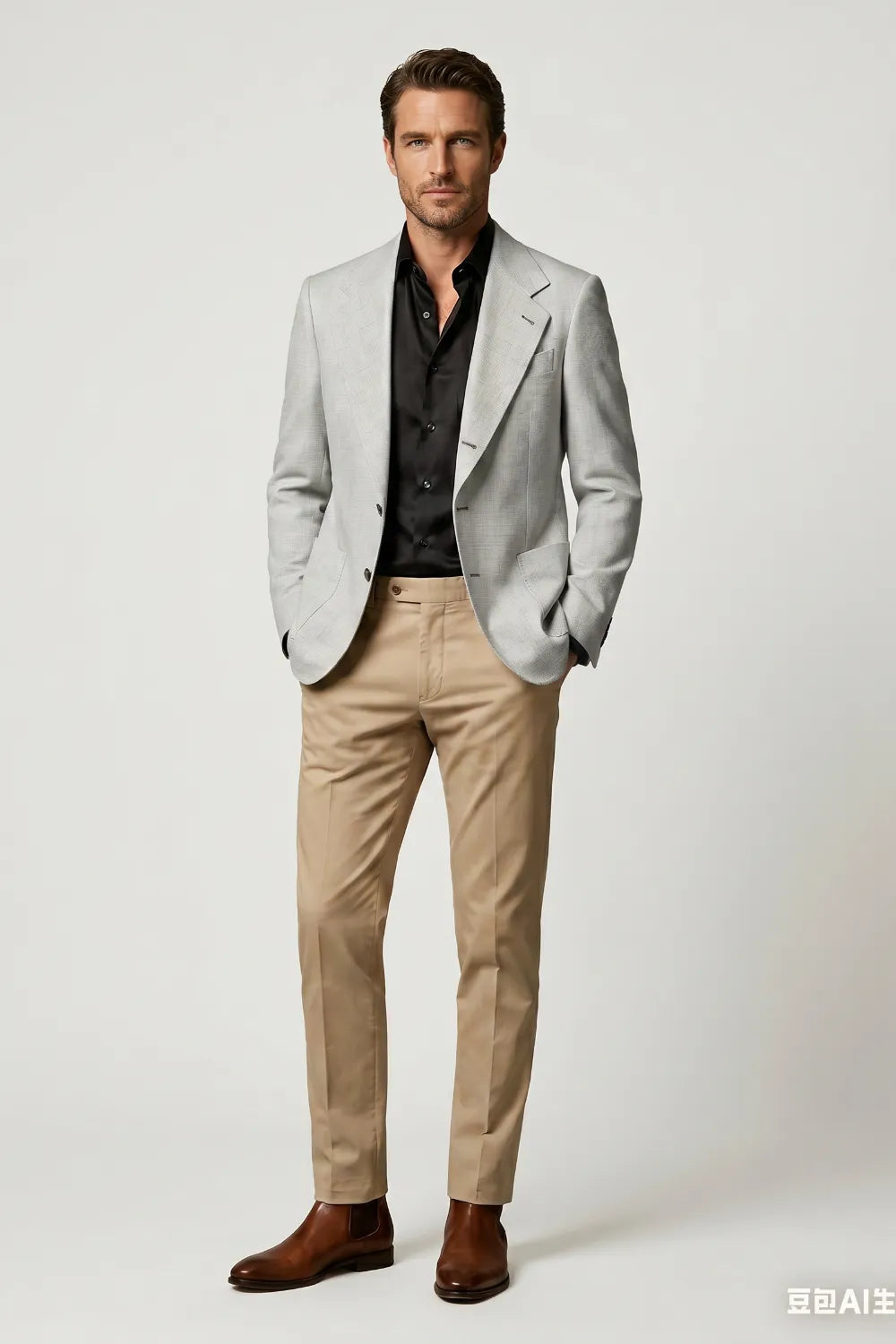 Men's Light Grey Notch Lapel 2-Piece Suit