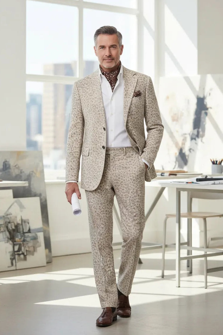 Men's Fashion Leopard Print 2 Piece Suit