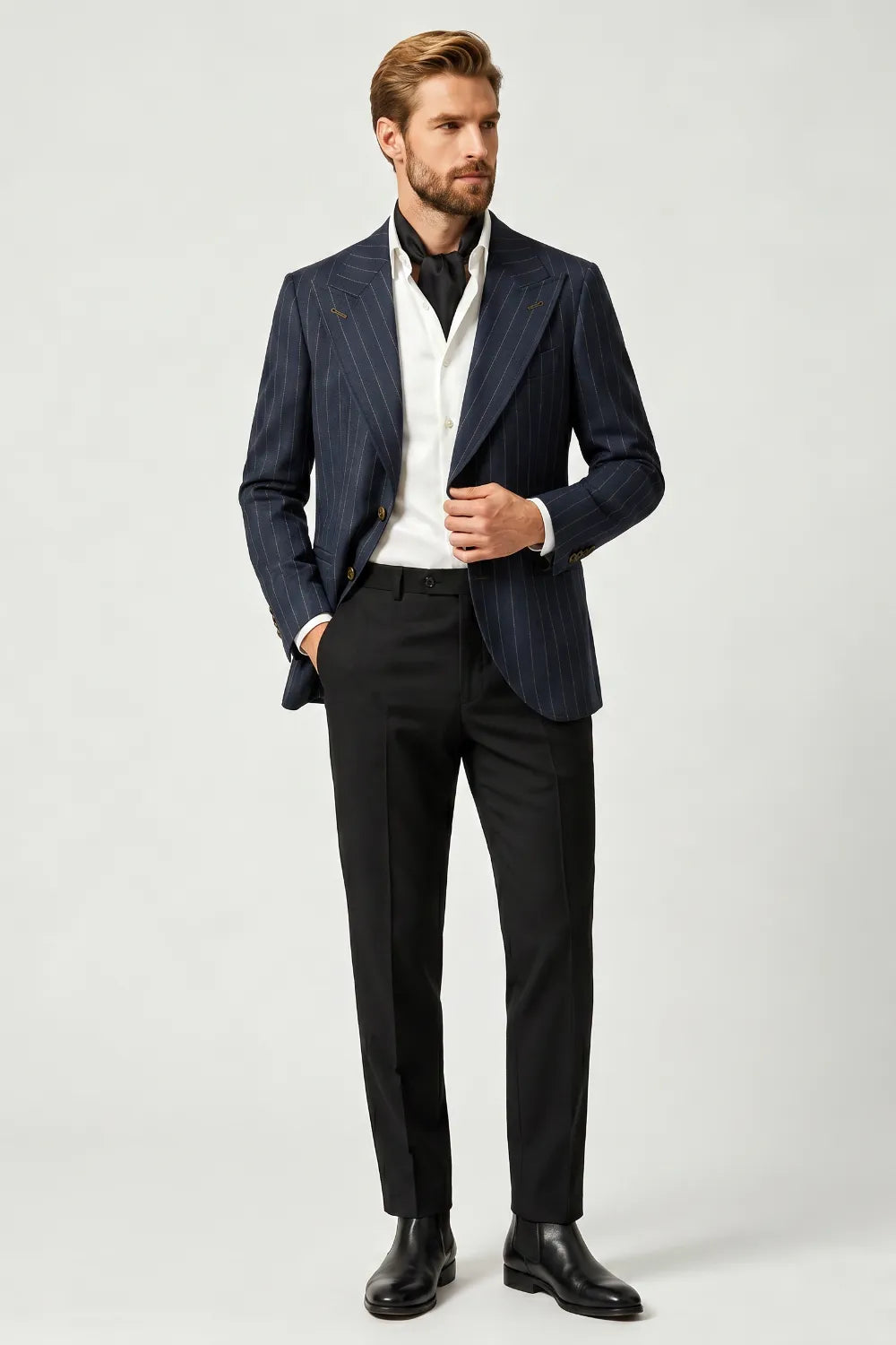 Men's Navy Pinstripe Double Breasted 2 Piece Suit