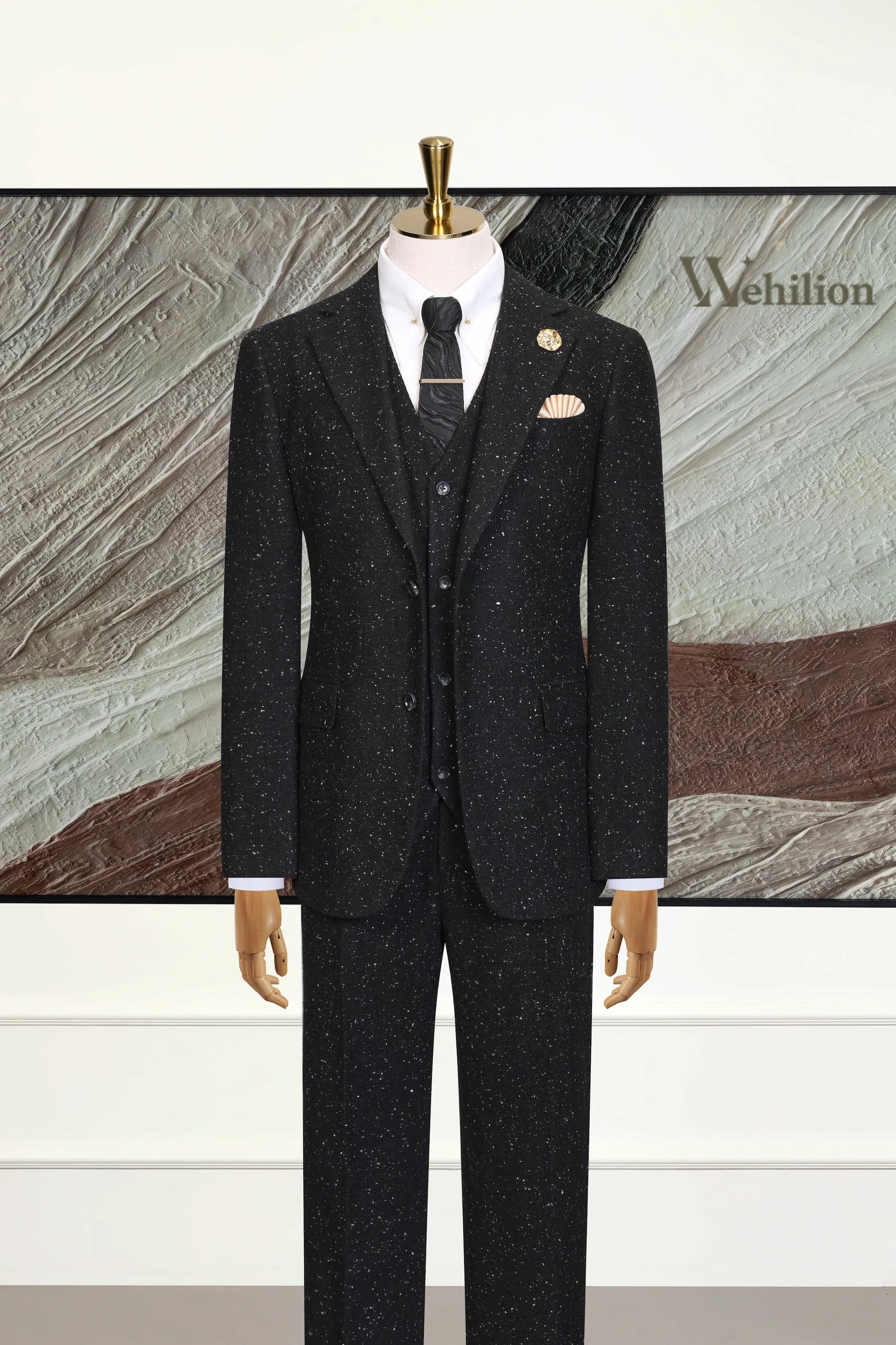 Men's Elegant Black Sparkle 3 Piece Suits