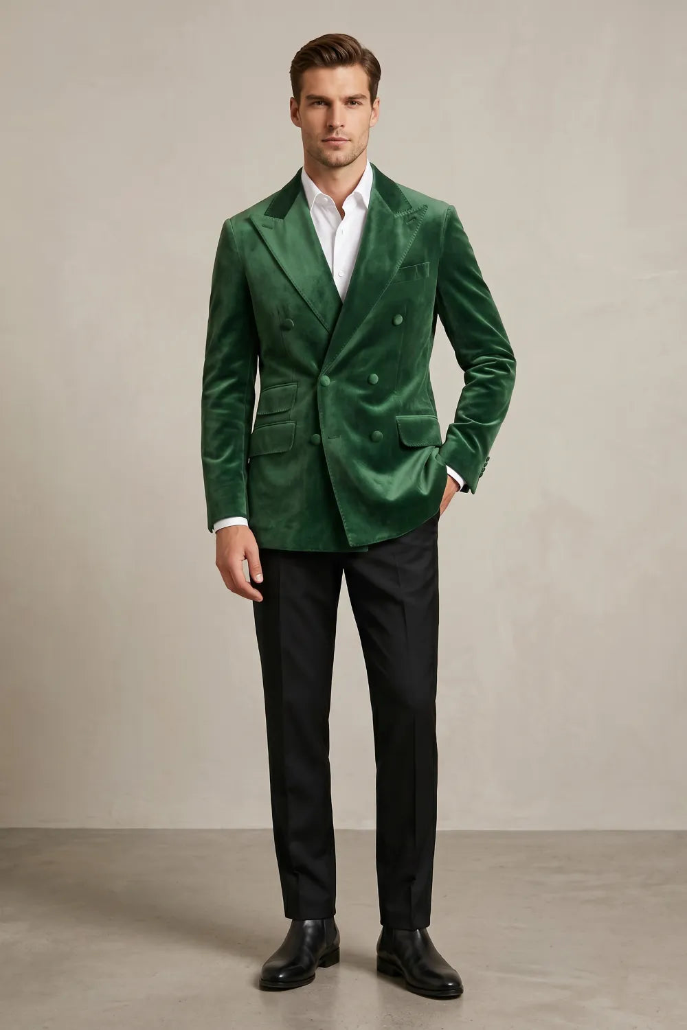 Men's Emerald Green Velvet Double Breasted 2-Piece Suit