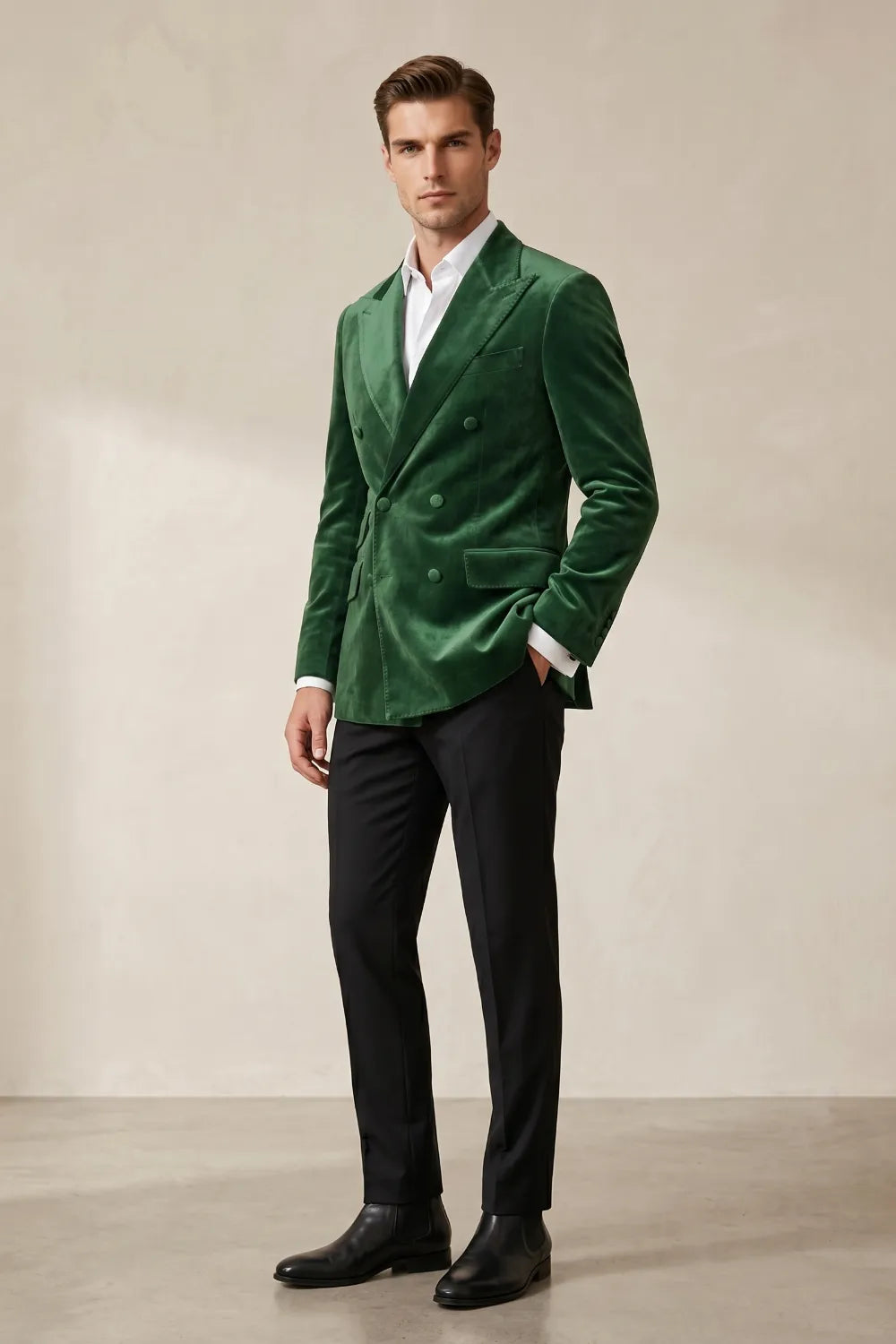 Men's Emerald Green Velvet Double Breasted 2-Piece Suit