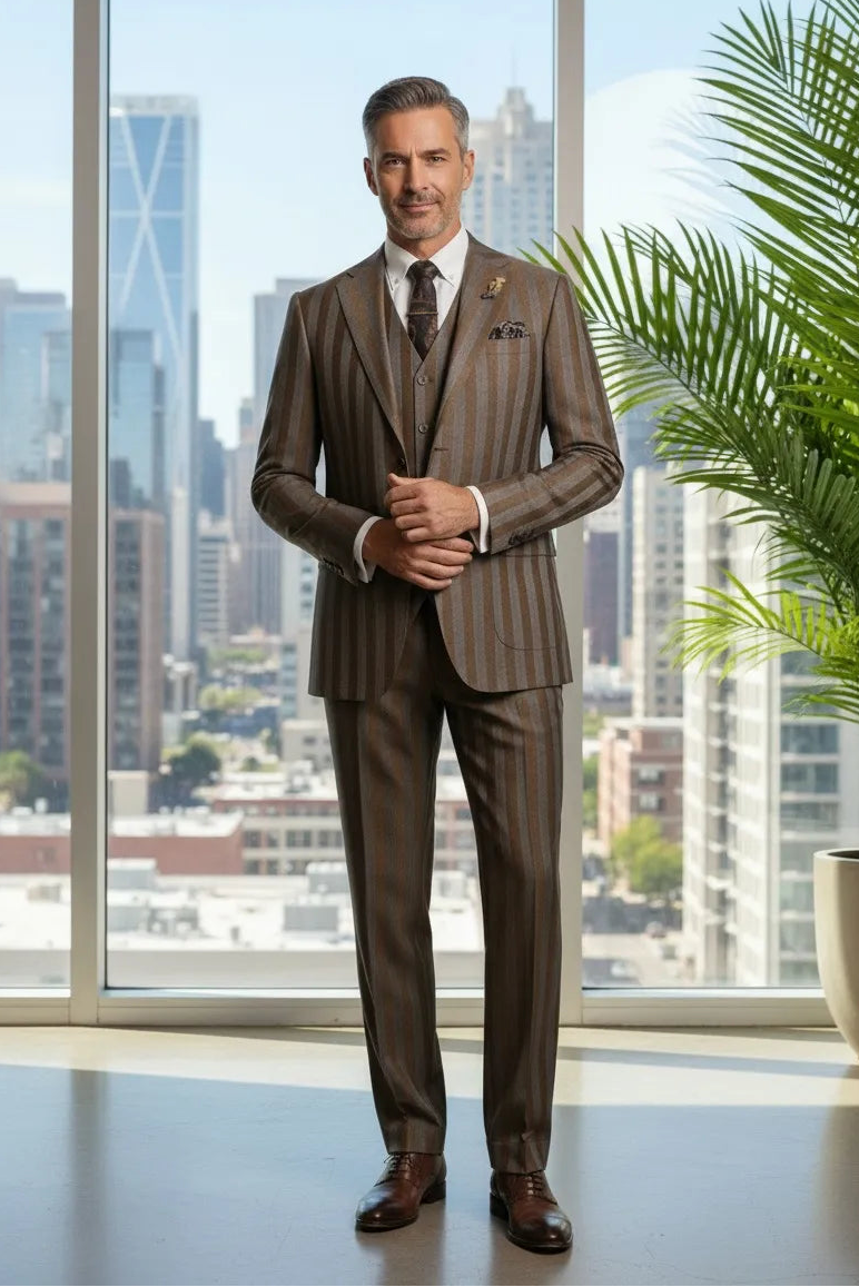 Men's Modern Wide-Stripe 3 Piece Suits